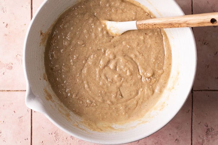 muffin batter in a mixing bowl.